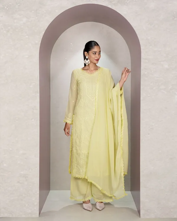 Yellow_Georgette_Chikankari_embroidery_3_pcs_suit_For_Women