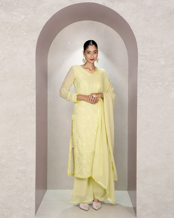 Yellow_Georgette_Chikankari_embroidery_3_pcs_suit_For_Women