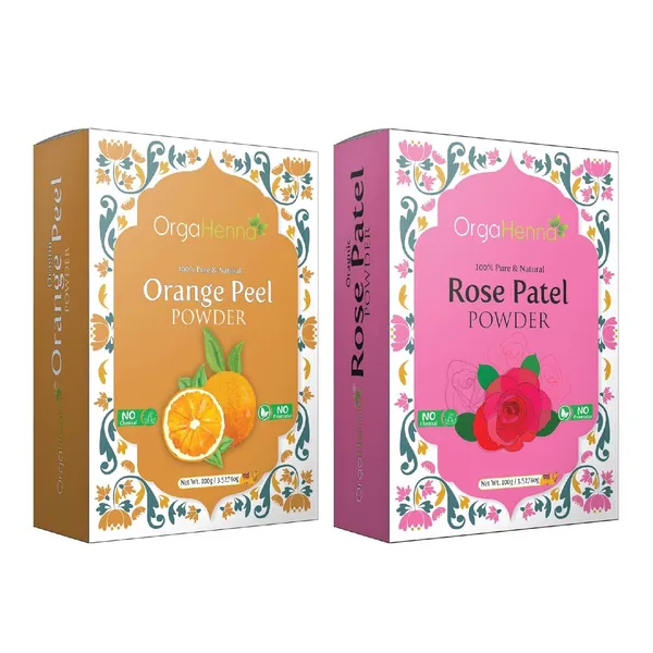 100%_Natural_&_Pure_|_Combo_of_2_|_Rose_Powder_&_Orange_Peel_Powder_(2x100g)_|_Skin_Brightening_|_Hydration_|_Anti-Ageing_Face_Pack_|_For_Glowing_Skin