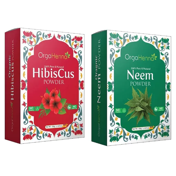 100%_Natural_&_Pure_|Hibiscus_and_Neem_Powder_(2X100g)_|100%_Organic|Soothing_&_Calming_for_Skin|Anti_Ageing|_Skin_Brightens