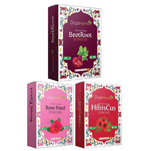100%_pure_&_natural_combo_pack_beetroot,_rose_petal_&_hibiscus_herbal_powder_|_each_100x3=300_grams