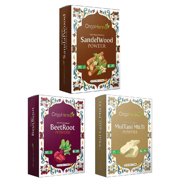100%_Natural_&_Pure|Combo_of_3|_Sandalwood,_Beetroot_and_Multani_Mitti_(3X100g)_|Brightens|_Soothing_and_Calming|_Skin_Care