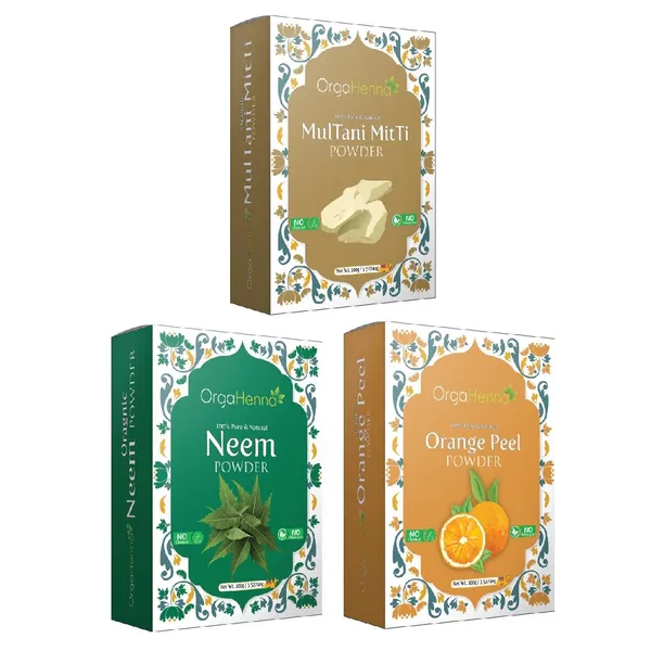 100%_Natural_Pack_of_3_Combo_Face_Pack_Multani_Mitti,_Neem_and_Orange_Peel_Powder_(3x100_gm)_|100%_Organic_|Gives_Radient_Skin_|Skin_Brightens