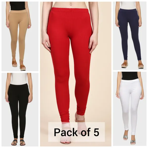 Pack_Of_5_Multicolor_Ultra_Soft_Cotton_Churidar_Leggings_For_Women