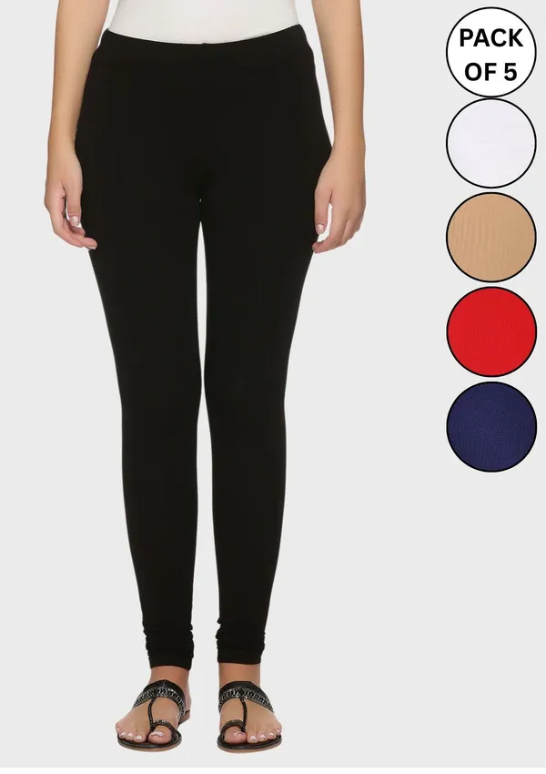 Pack_Of_5_Multicolor_Ultra_Soft_Cotton_Churidar_Leggings_For_Women