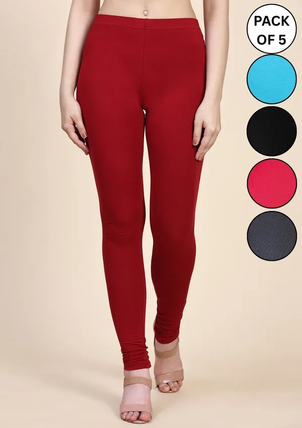 Pack_Of_5_Multicolor_Ultra_Soft_Cotton_Churidar_Leggings_For_Women