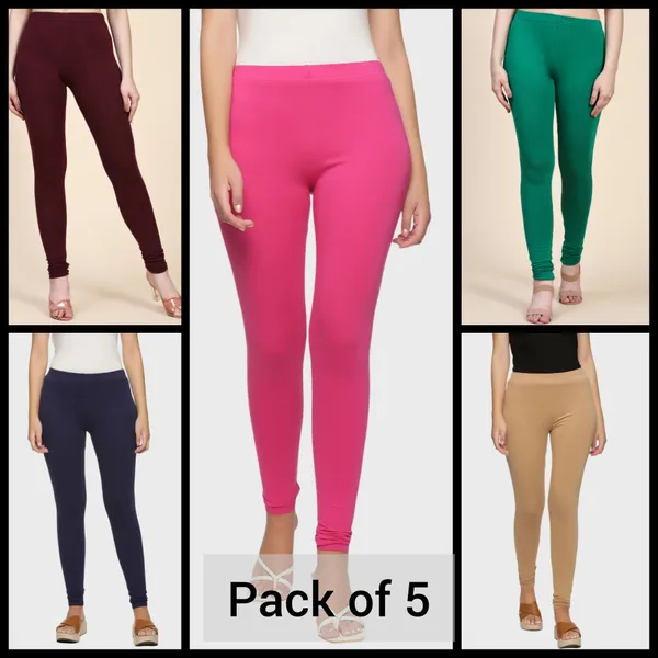 Pack_Of_5_Multicolor_Ultra_Soft_Cotton_Churidar_Leggings_For_Women