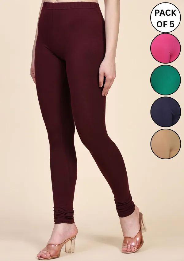 Pack_Of_5_Multicolor_Ultra_Soft_Cotton_Churidar_Leggings_For_Women