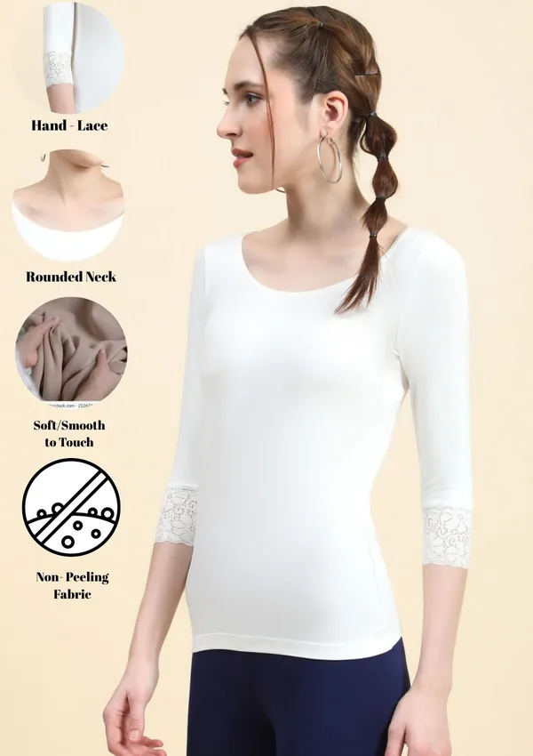 Multicolor_3/4Th_Sleeve_T-Shirts_With_Lace_For_Women_Pack_Of_5
