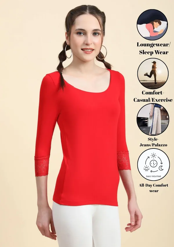 Multicolor_3/4Th_Sleeve_T-Shirts_With_Lace_For_Women_Pack_Of_5