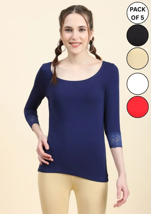 Multicolor_Cuff_Sleeve_Lace_Shirt_For_Women_Pack_Of_5