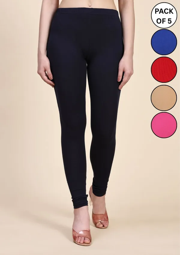 Pack_Of_5_Multicolor_Ultra_Soft_Cotton_Churidar_Leggings_For_Women