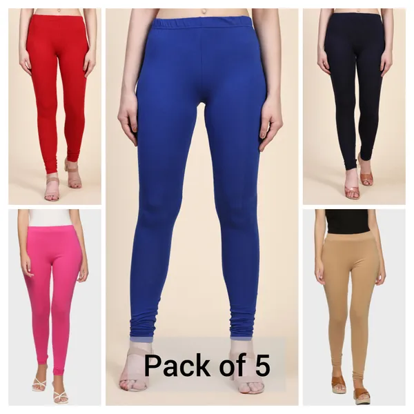 Pack_Of_5_Multicolor_Ultra_Soft_Cotton_Churidar_Leggings_For_Women
