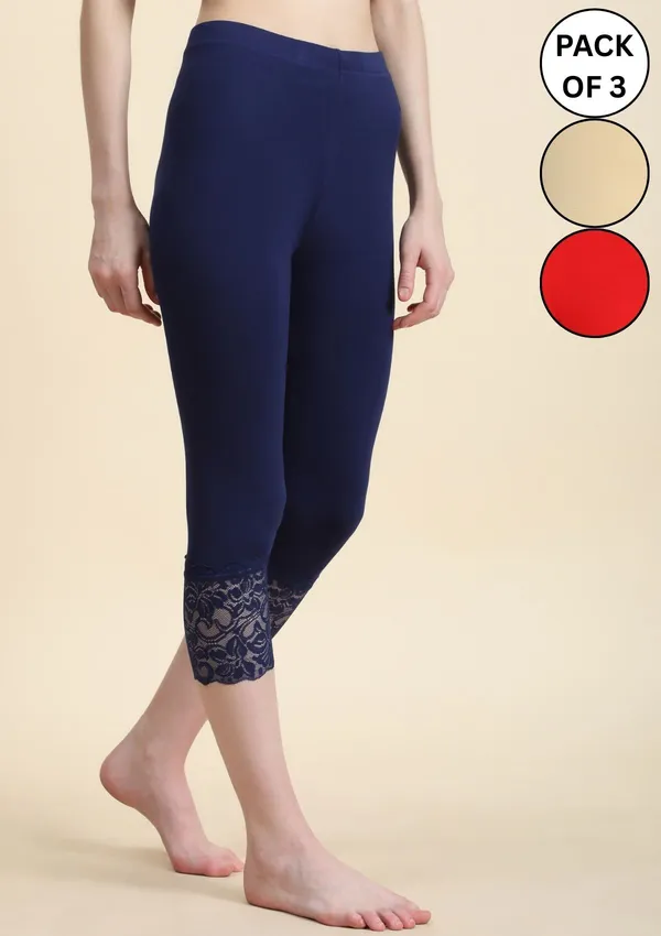 Pack_Of_3_Multicolor_Capri_3/4Th_Lace_Leggings_For_Women