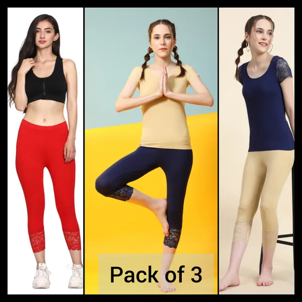 Pack_Of_3_Multicolor_Capri_3/4Th_Lace_Leggings_For_Women