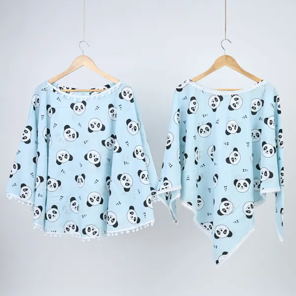 Blue_Elegant_Rayon_Panda_Pattern_Poncho_Single