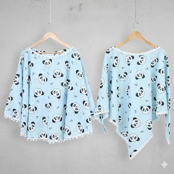Blue_Elegant_Rayon_Panda_Pattern_Poncho_Single