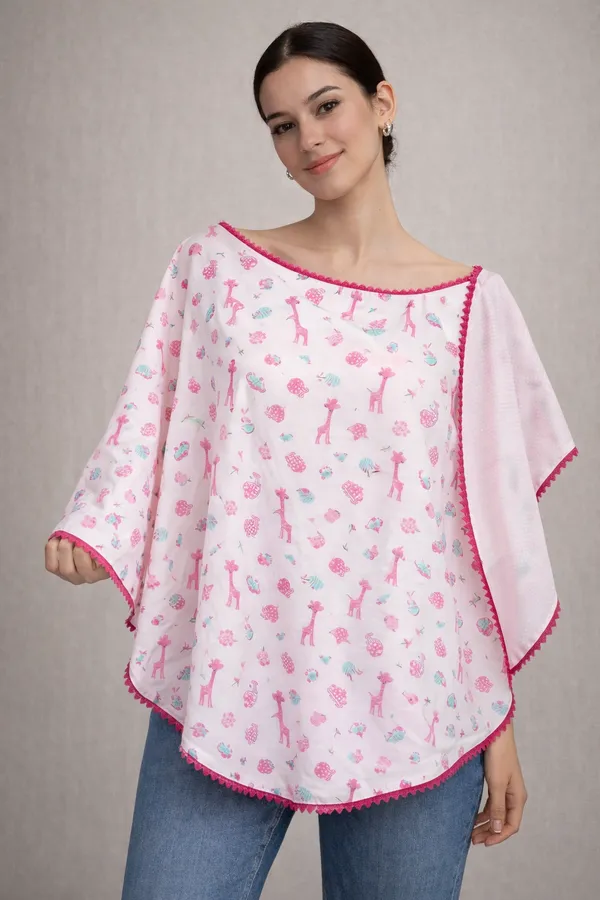 Pink_Giraffe_&_White_dots_Poncho_Dual_For_Kids