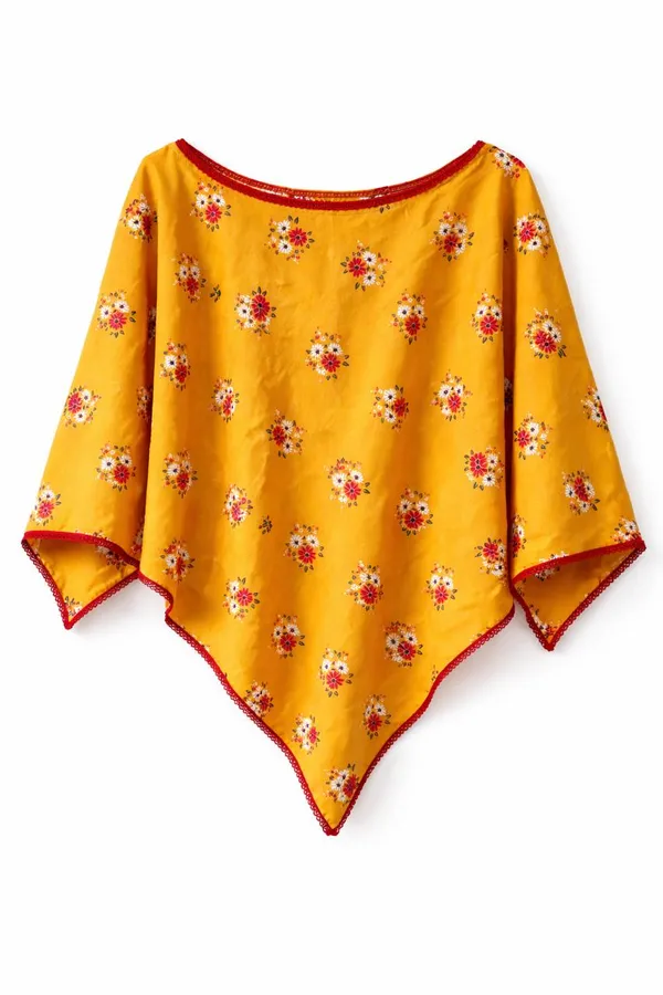 Mustard_&_Red_Floral_Poncho_Single_For_Kids