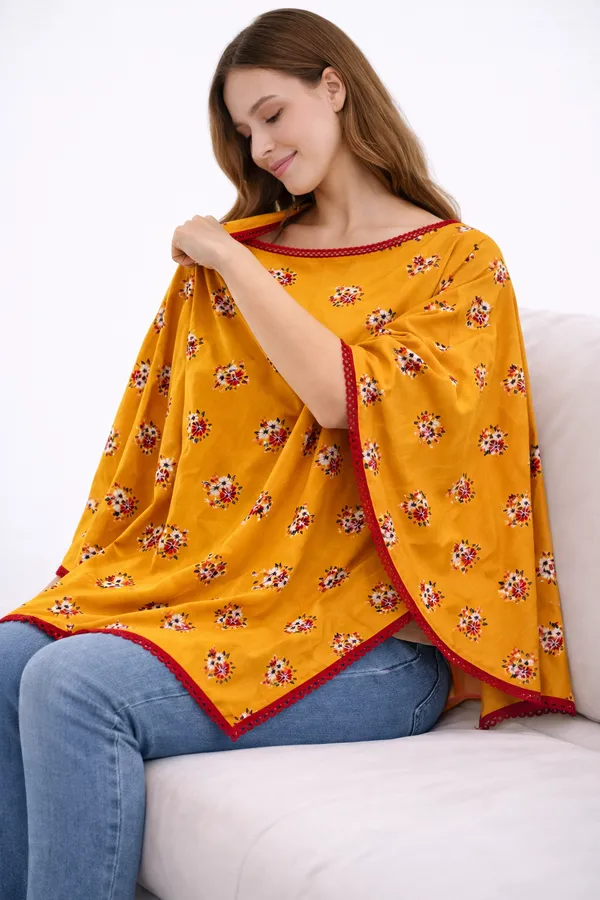 Mustard_&_Red_Floral_Poncho_Single_For_Kids