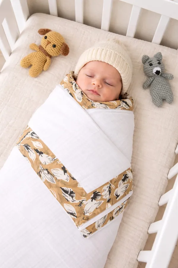 Brown_Elegant_Muslin_Leaf_Pattern_Swaddle_For_Kids