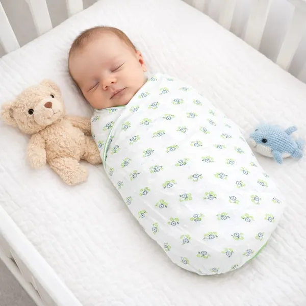Green_Elegant_Cotton_Floral_Pattern_Swaddle_For_Kids
