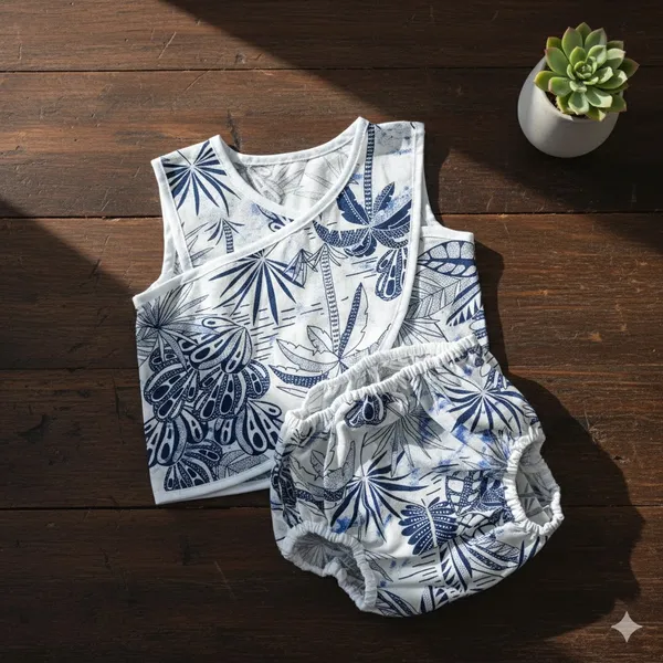 Navy_Blue_Elegant_Cotton_Tree_Pattern_Jhabla_Set_For_Kids