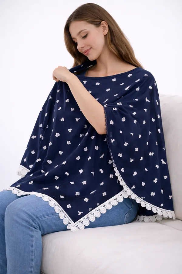 Navy_blue&white_cactus_Poncho_Single_For_Kids