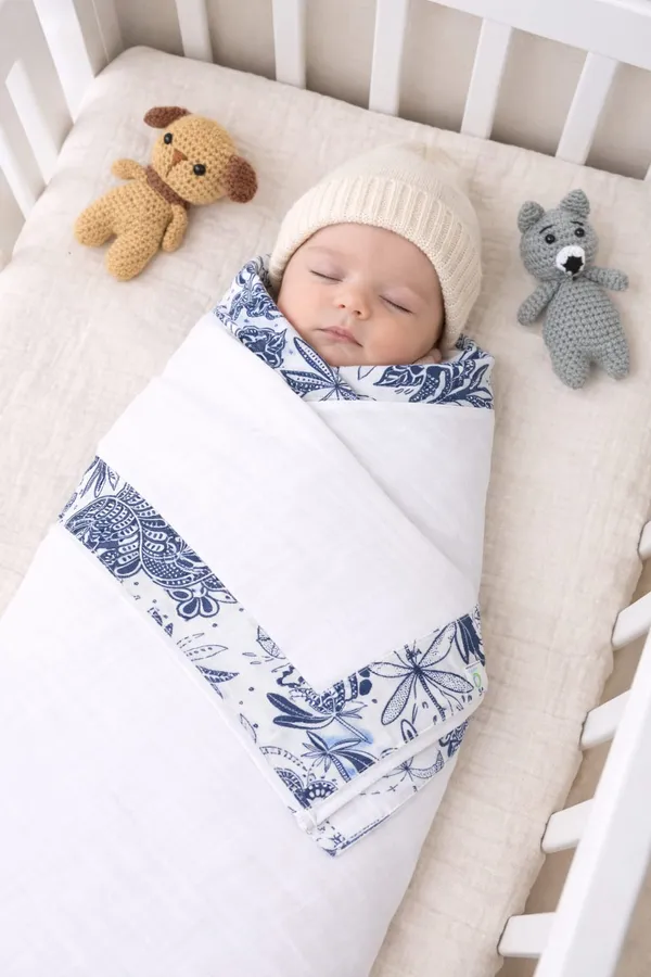 Navy_Blue_Elegant_Muslin_Tree_Pattern_Swaddle_For_Kids