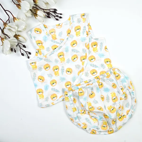 Yellow_Elegant_Cotton_Lion_Pattern_Jhabla_Set_For_Kids