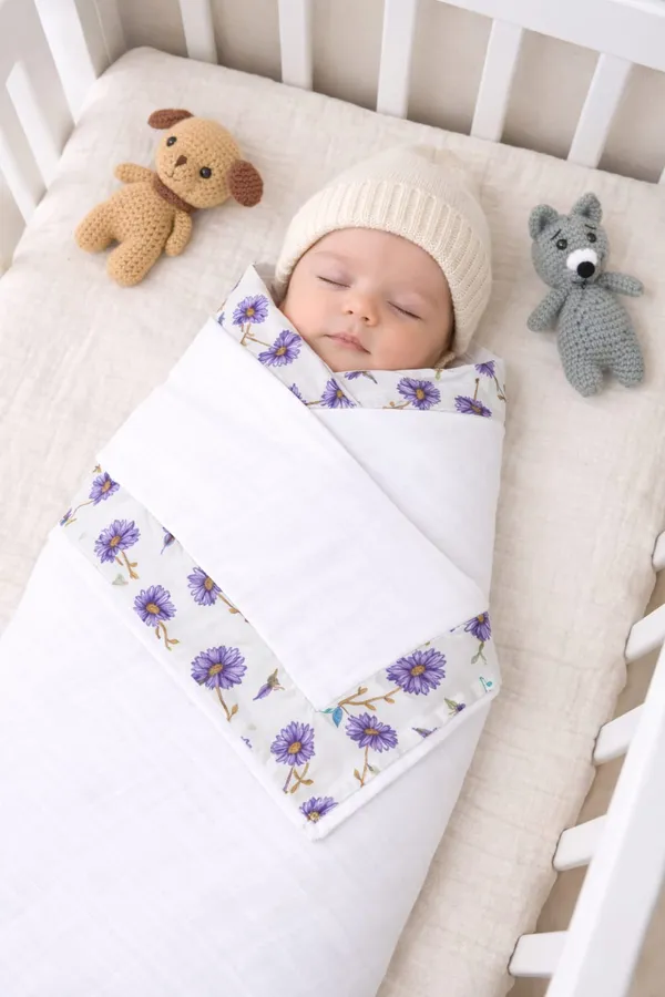 Purple_Elegant_Muslin_Flower_Pattern_Swaddle_For_Kids