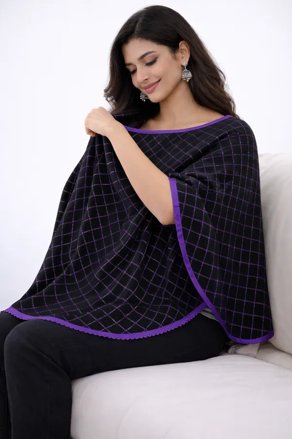 Purple_checks_Poncho_Single_For_Kids
