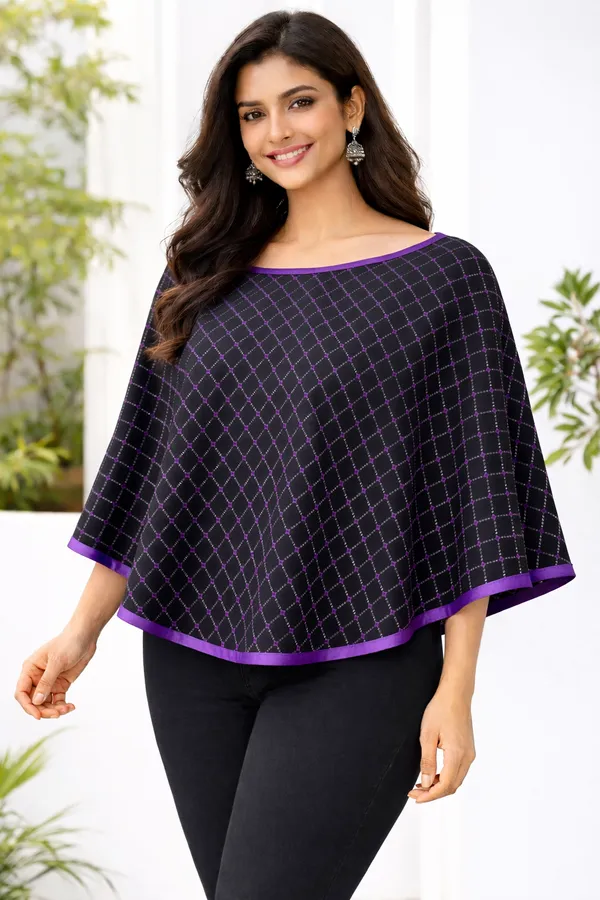 Purple_checks_Poncho_Single_For_Kids