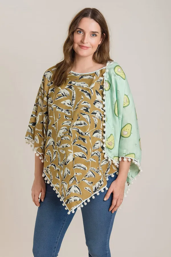 Avocado_&_Brown_Leaf_Poncho_Dual_For_Kids