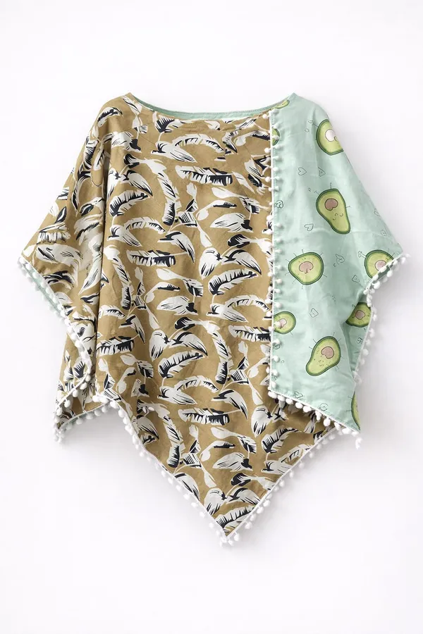 Avocado_&_Brown_Leaf_Poncho_Dual_For_Kids