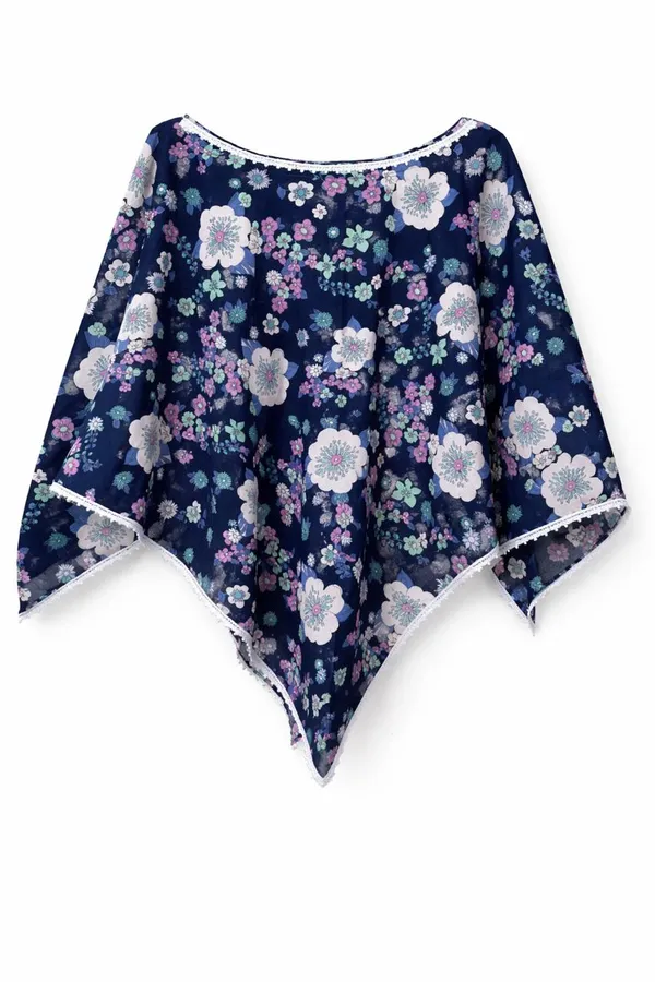 Navy_Blue_Multi_Floral_Poncho_Single_For_Kids