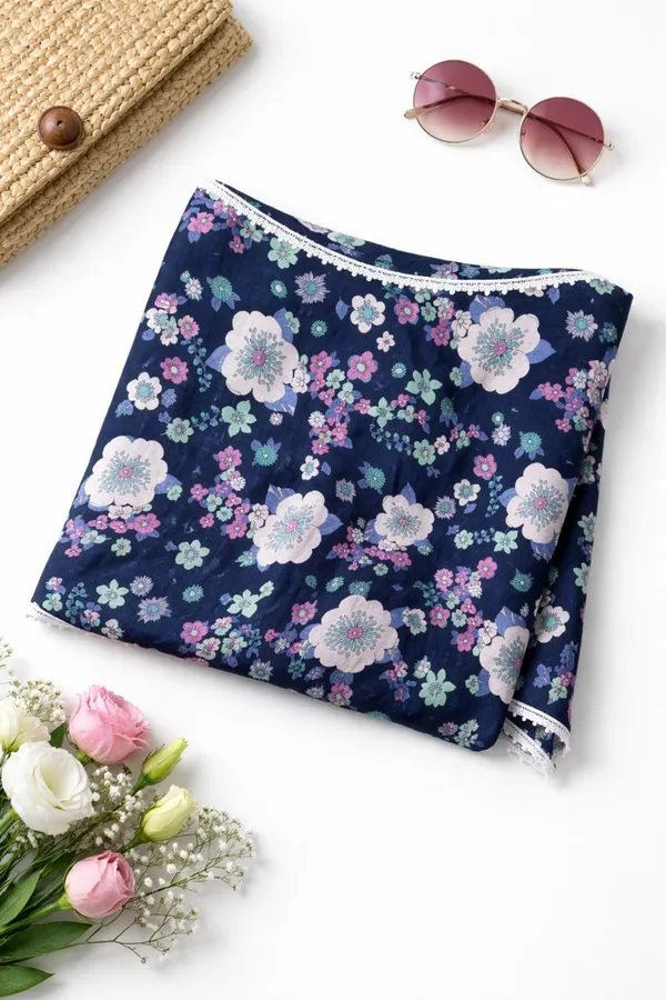 Navy_Blue_Multi_Floral_Poncho_Single_For_Kids