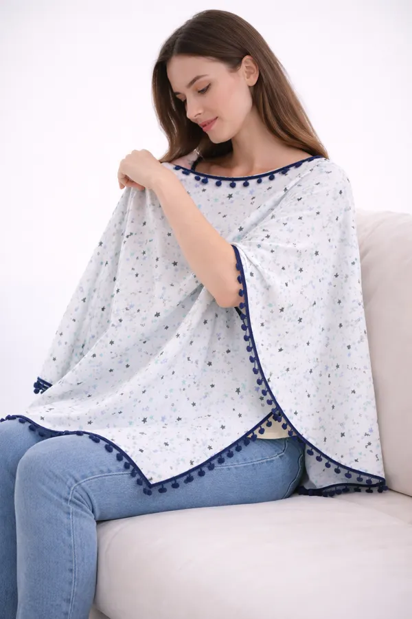 White_&_Navy_Blue_Stars_Poncho_Single_For_Kids