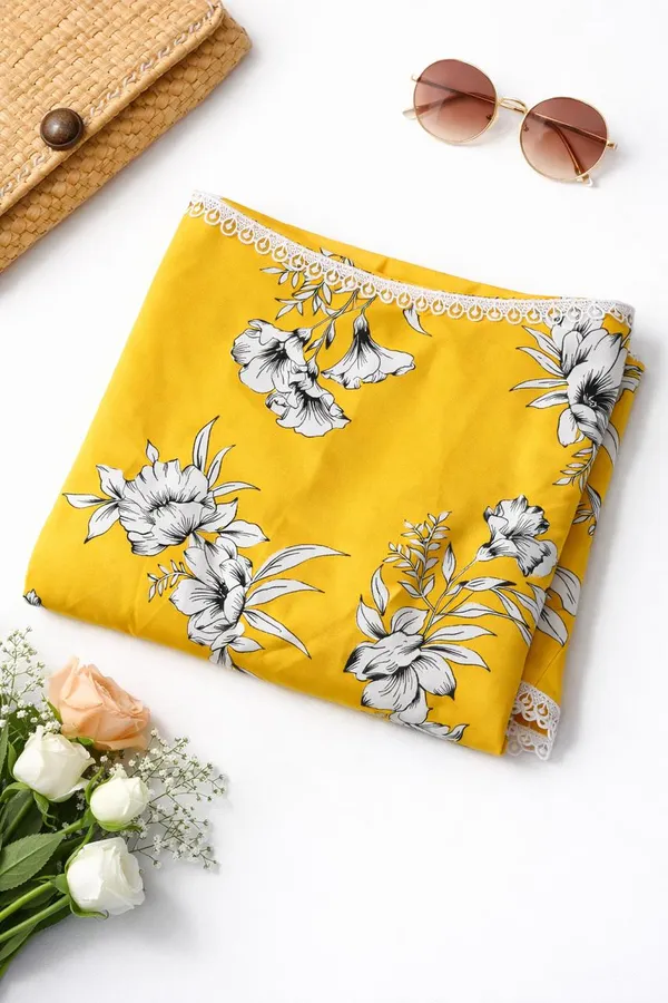 Yellow_&_White_Floral_Poncho_Single_For_Kids