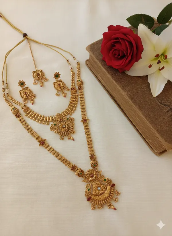 High_Gold_Pleated_Necklace_Comb_Set_For_Woman