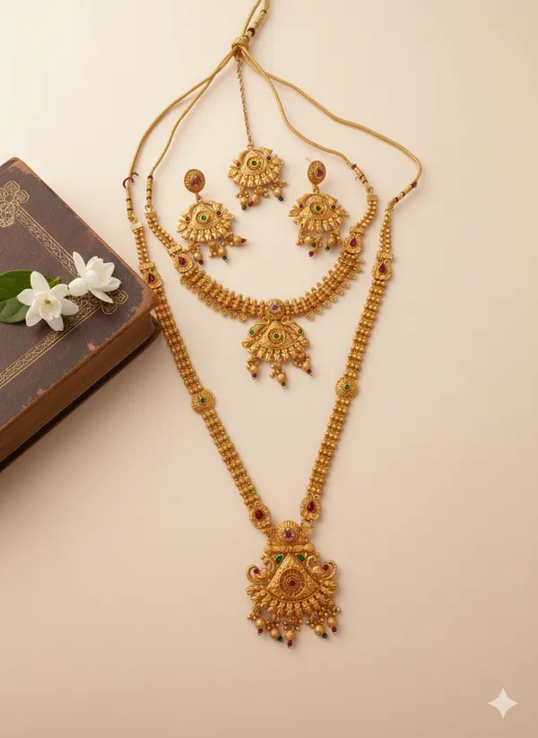 High_Gold_Pleated_Necklace_Comb_Set_For_Woman