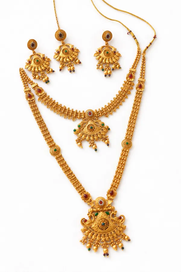 High_Gold_Pleated_Necklace_Comb_Set_For_Woman
