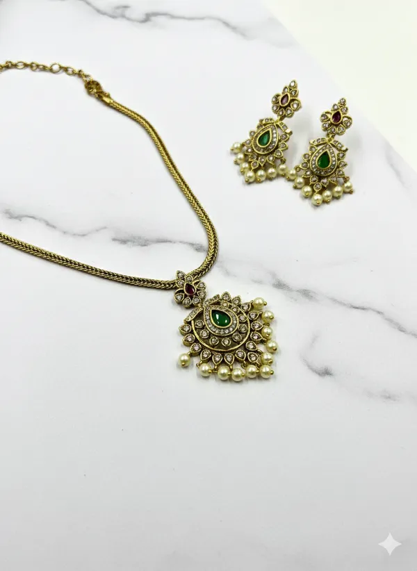 Zirconia_Antique_Gold_Delicate_Choker_Set