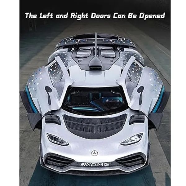 Silver_Black_Alloy_Mercedes_Amg_1:24_Scale_Diecast_Metal_Car_Color_Black_Silver_Doors,Back_Hood_Openable_With_Led_Lights,Music(Engine_Sound),_Pull_Back(Mercedes_Amg_1:24)