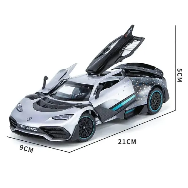 Silver_Black_Alloy_Mercedes_Amg_1:24_Scale_Diecast_Metal_Car_Color_Black_Silver_Doors,Back_Hood_Openable_With_Led_Lights,Music(Engine_Sound),_Pull_Back(Mercedes_Amg_1:24)