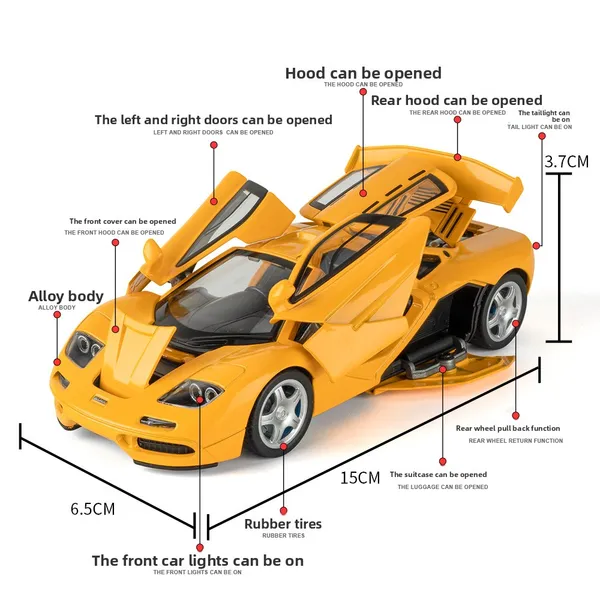 Toyshimmer_1995_McLaren_F1_GTR_Scale_1:32_Collection_Hobby_Diecast_Model_Toy_Car_(Colour:_Yellow)