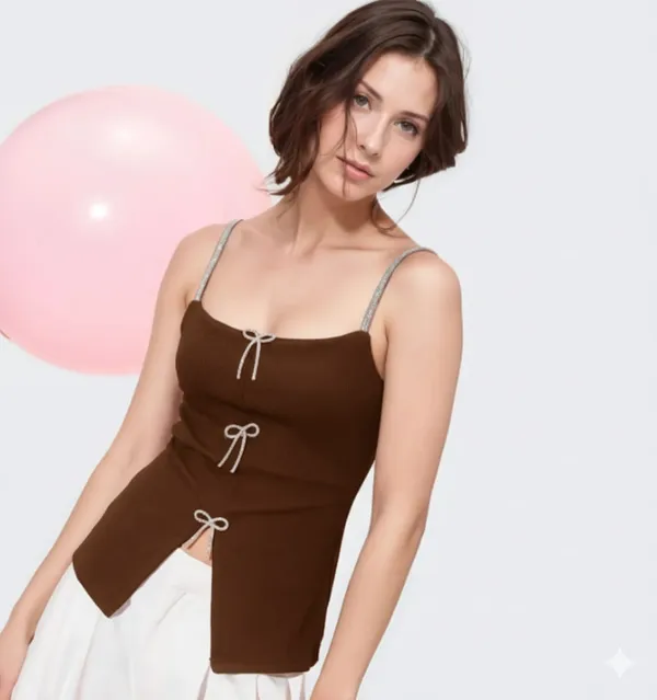 Brown_Premium_Bow_Embellished_Top_For_Women