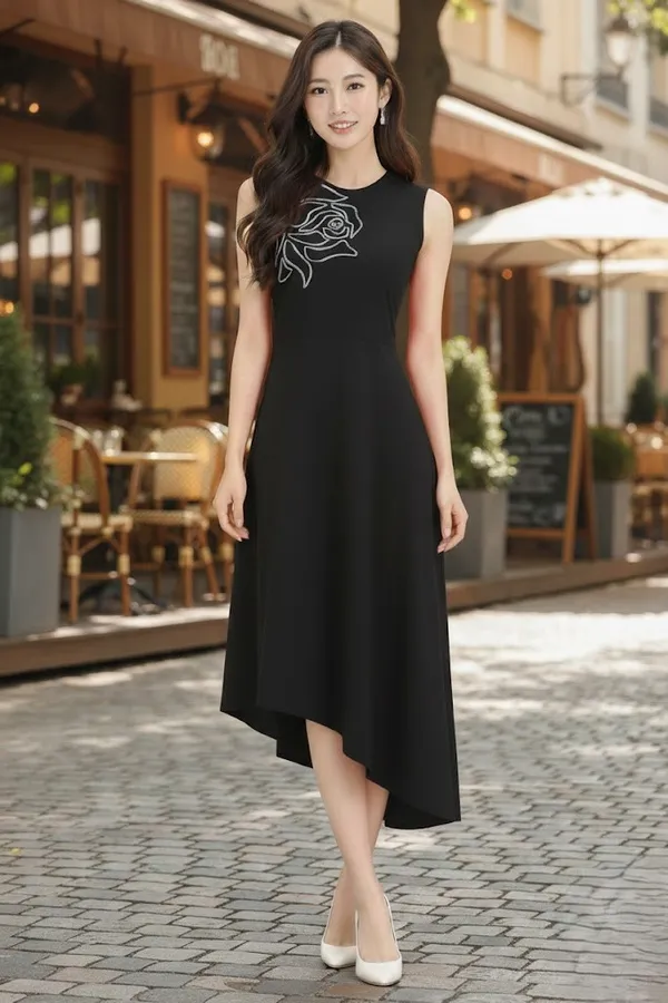 Black_Embroidered_Asymmetric_Dress