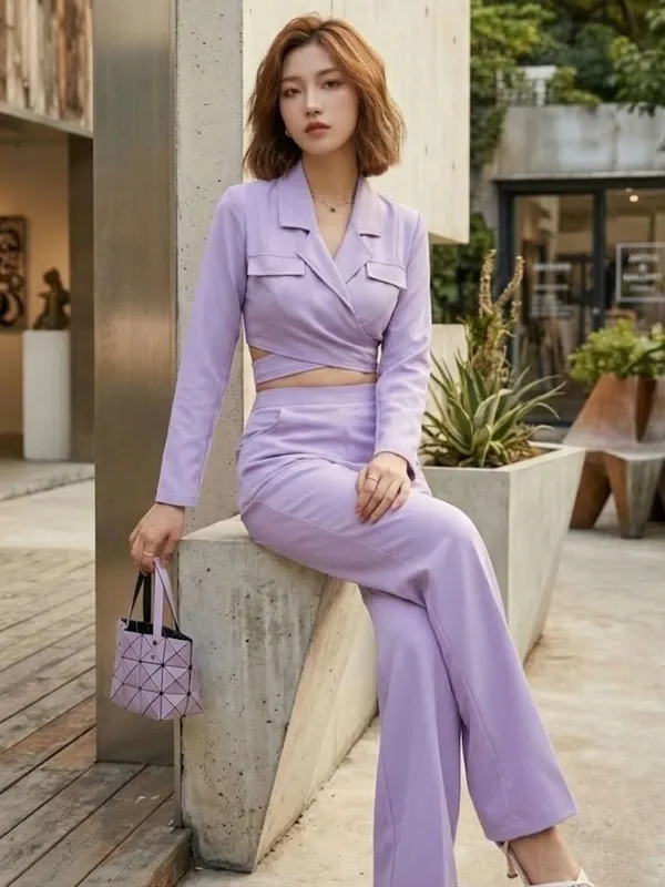 Lavender_Shirt_Collar_Waist_Tie-Up_Wrap_Crop_Top_For_Women