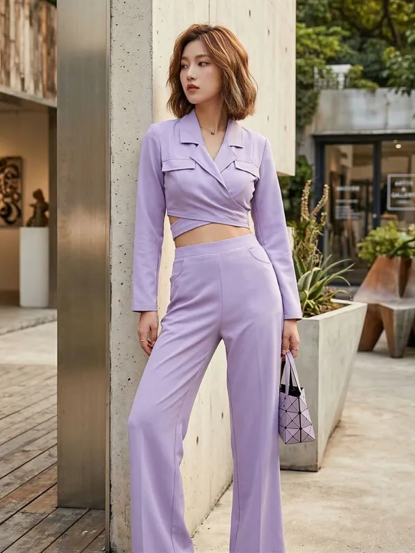 Lavender_Shirt_Collar_Waist_Tie-Up_Wrap_Crop_Top_For_Women